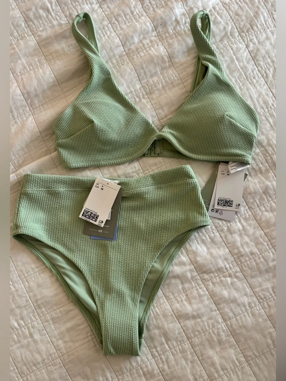 H&M Textured Mint Green Bikini Set